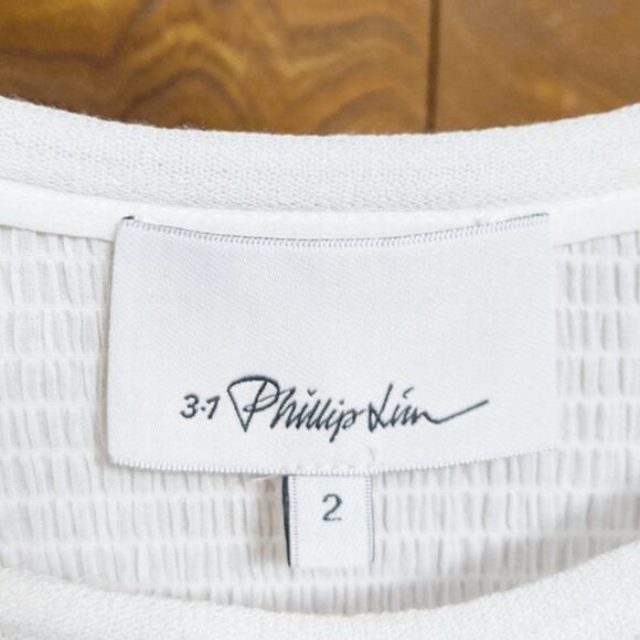 3.1 PHILLIP LIM White Crepe Silk Frill Peplum Top 2 - Picture 6 of 12